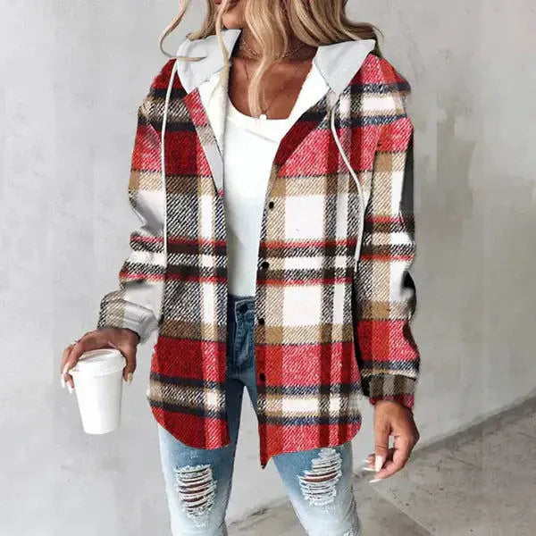 Geruite damesjas – modieus ontwerp met een tijdloos ruitpatroon. Gemaakt van hoogwaardige stoffen voor comfort en warmte. Perfect voor de herfst en winter, met een stijlvolle en veelzijdige pasvorm.