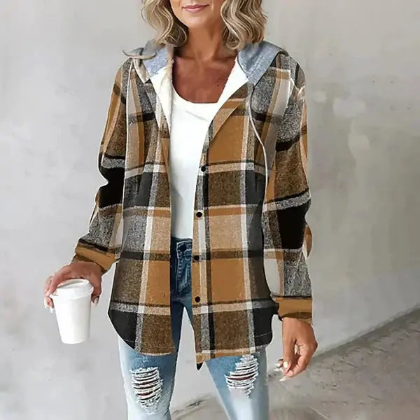 Geruite damesjas – modieus ontwerp met een tijdloos ruitpatroon. Gemaakt van hoogwaardige stoffen voor comfort en warmte. Perfect voor de herfst en winter, met een stijlvolle en veelzijdige pasvorm.