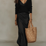 Dames Satin Maxi Jurk met Overslag V-hals