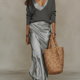 Dames Satin Maxi Jurk met Overslag V-hals