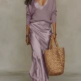 Dames Satin Maxi Jurk met Overslag V-hals
