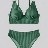 Dames Bikini met Geribde Textuur en V-Hals