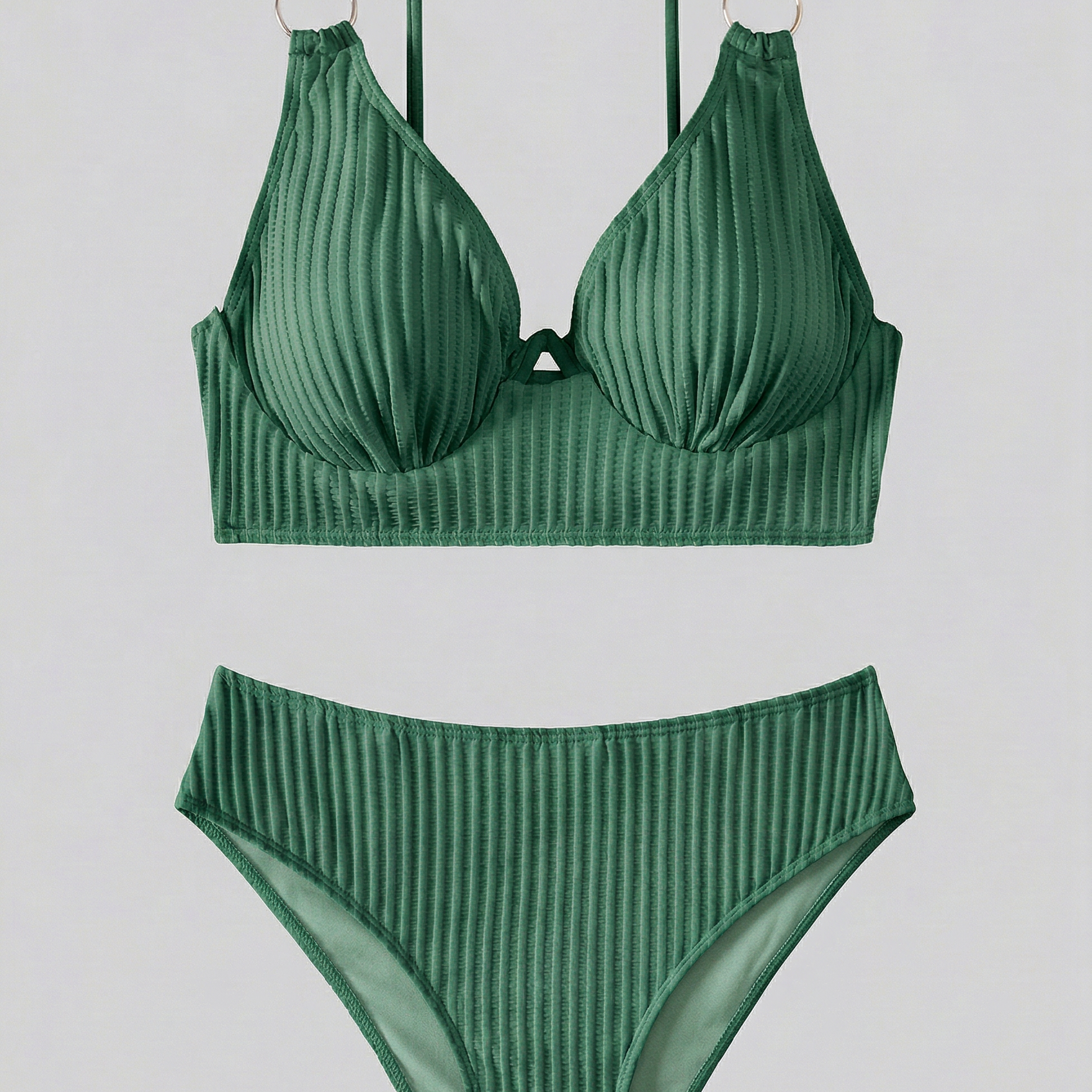 Dames Bikini met Geribde Textuur en V-Hals