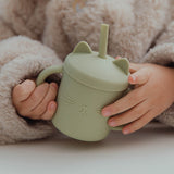 Cutie Kitty siliconen drinkbeker met rietje voor kinderen – zachte, duurzame en lekvrije beker voor gemakkelijk en veilig drinken onderweg of thuis.