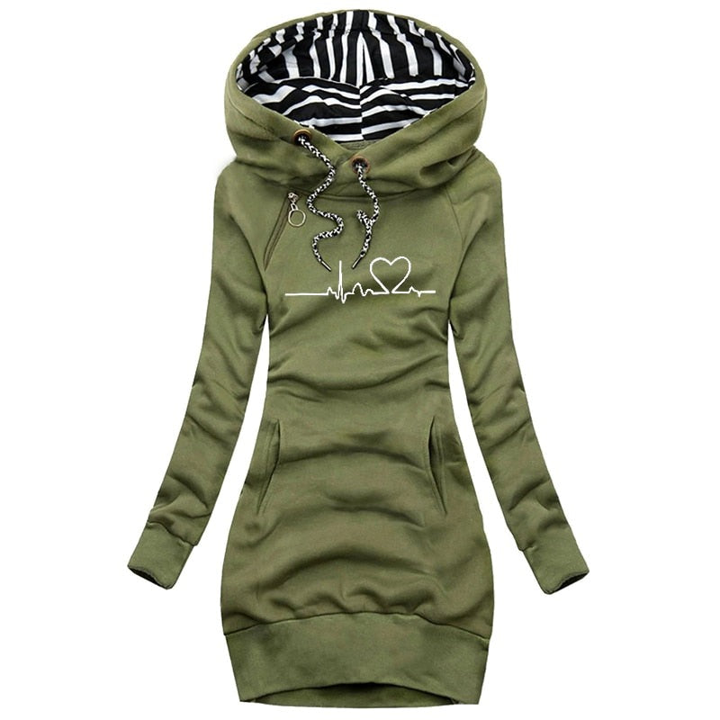 Lillian lange hoodie jurk Heartbeat voor dames in diverse kleuren – zachte stof, comfortabele pasvorm en casual, trendy stijl.