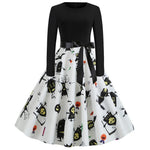 Halloween mini jurk – gothic cartoon print met lange mouwen voor dames, comfortabele pasvorm met speels en eng ontwerp, perfect voor Halloween en verkleedfeesten.