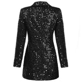 Glitter Blazer Jurk met Getailleerde Pasvorm en Diepe V-Hals