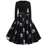 Halloween mini jurk – gothic cartoon print met lange mouwen voor dames, comfortabele pasvorm met speels en eng ontwerp, perfect voor Halloween en verkleedfeesten.