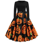 Halloween mini jurk – gothic cartoon print met lange mouwen voor dames, comfortabele pasvorm met speels en eng ontwerp, perfect voor Halloween en verkleedfeesten.