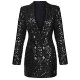 Glitter Blazer Jurk met Getailleerde Pasvorm en Diepe V-Hals
