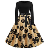 Halloween mini jurk – gothic cartoon print met lange mouwen voor dames, comfortabele pasvorm met speels en eng ontwerp, perfect voor Halloween en verkleedfeesten.