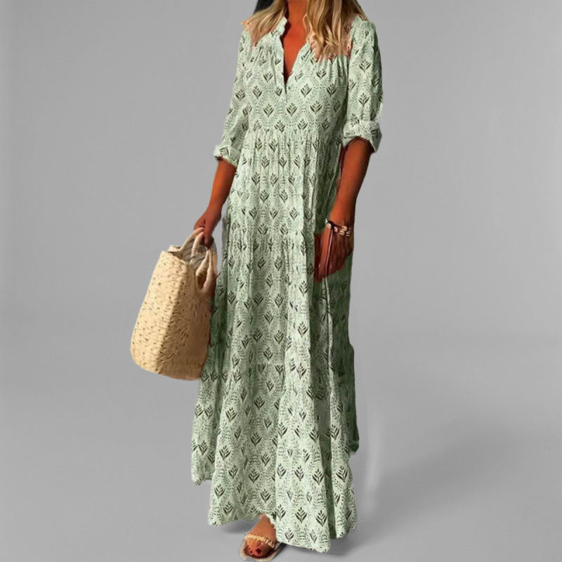 Maxi Jurk met Bloemenprint en V-Hals