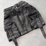 Cargo Denim Mini Rok met Zakken en Stoere Details