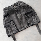 Cargo Denim Mini Rok met Zakken en Stoere Details