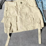 Cargo Denim Mini Rok met Zakken en Stoere Details