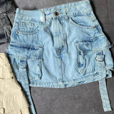 Cargo Denim Mini Rok met Zakken en Stoere Details