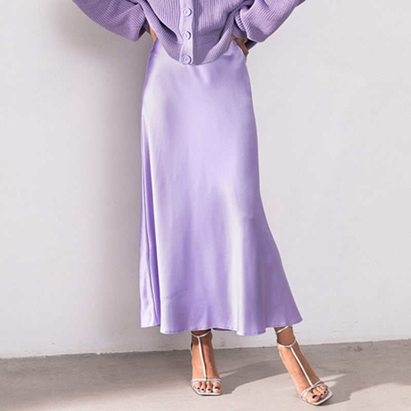 Satijnen midi rok voor dames – elegante en vloeiende satijnen rok, ideaal voor een chique en verfijnde uitstraling in zowel casual als formele gelegenheden.