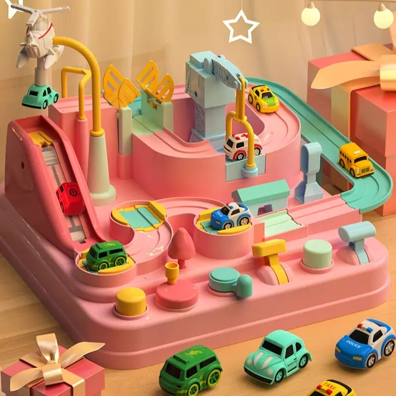 Mini autobaan voor peuters – set met wegen en autootjes, duurzaam speelgoed en stimuleert creatief spel en motorische ontwikkeling.