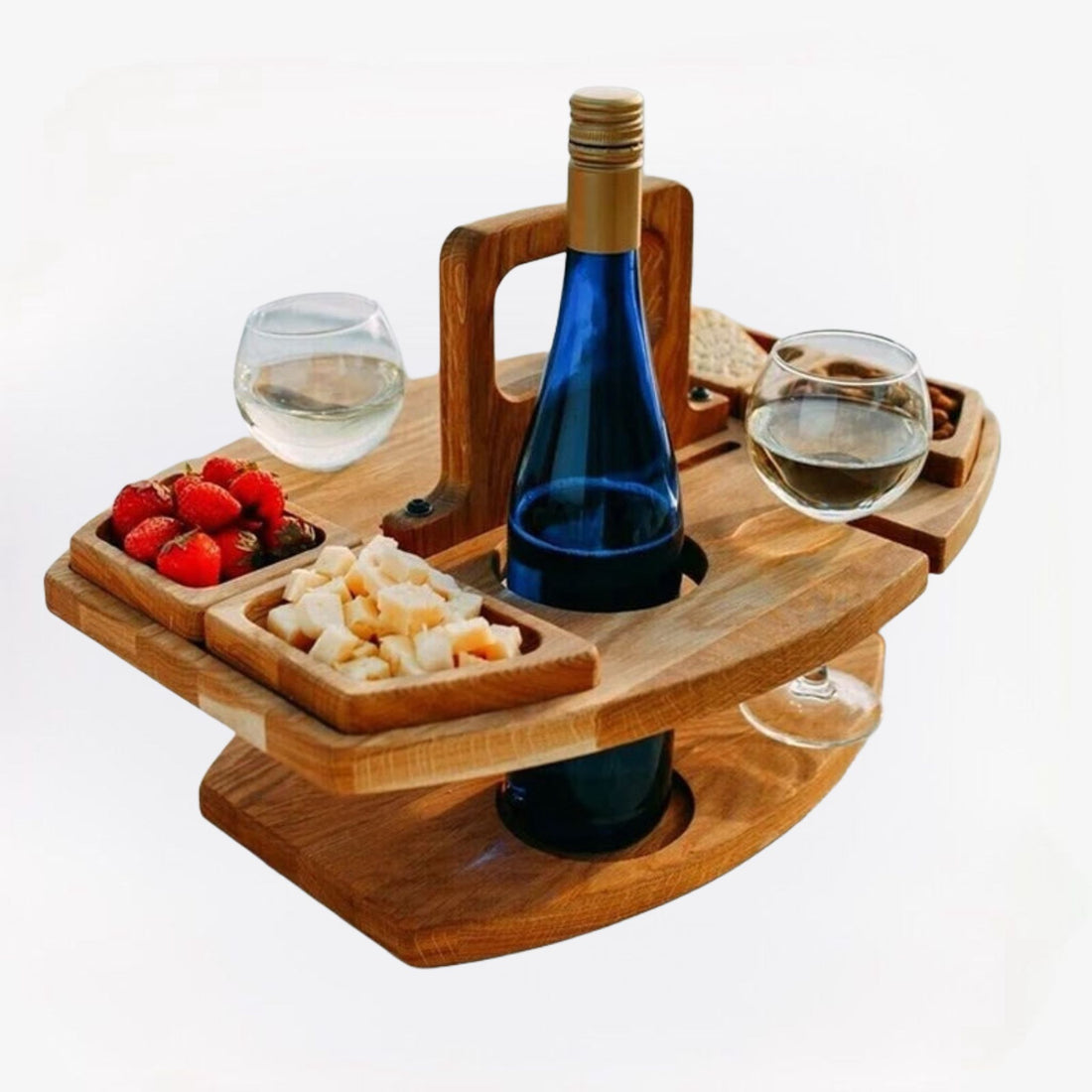 CheersTable houten picknick- en wijntafel – duurzaam materiaal, compacte opvouwbare design en ideaal voor buitengebruik en gezellige momenten.