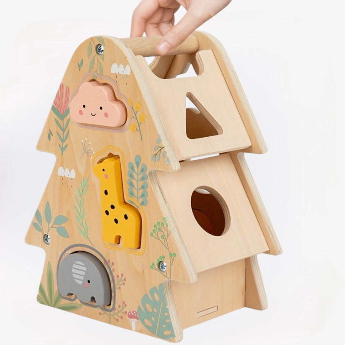 Montessori vormenpuzzel met blokkendoos – educatief houten speelgoed voor kinderen, bevordert logisch denken, kleur- en vormherkenning en fijne motoriek.