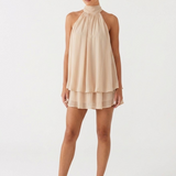 Halter Mini Jurk met Gelaagde Volantzoom