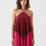 Halter Mini Jurk met Gelaagde Chiffon Overlay