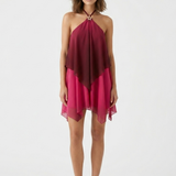 Halter Mini Jurk met Gelaagde Chiffon Overlay