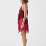 Halter Mini Jurk met Gelaagde Chiffon Overlay
