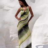 Maxi Jurk met Abstracte Print en Schouderbandjes
