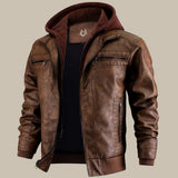 Leren look jas voor heren met afneembare capuchon