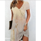 Asymmetrische Midi Jurk met V-Hals en Print