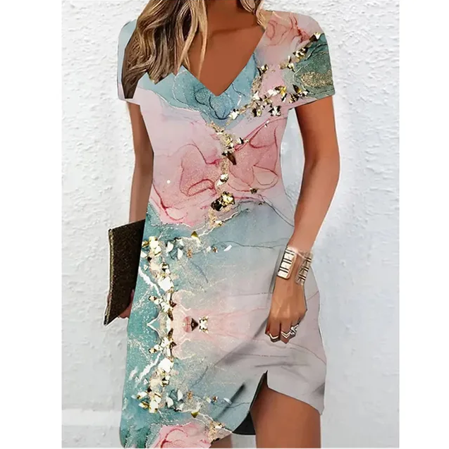 Asymmetrische Midi Jurk met V-Hals en Print