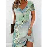 Asymmetrische Midi Jurk met V-Hals en Print