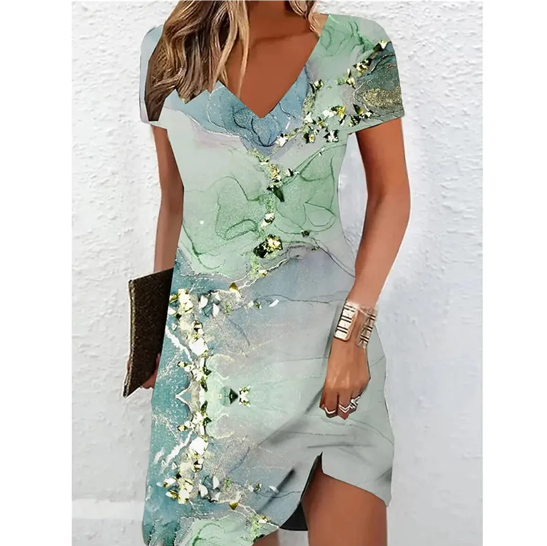 Asymmetrische Midi Jurk met V-Hals en Print