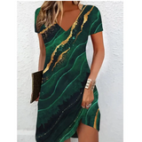 Asymmetrische Midi Jurk met V-Hals en Print