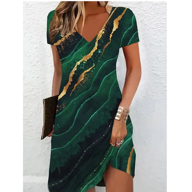 Asymmetrische Midi Jurk met V-Hals en Print