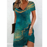 Asymmetrische Midi Jurk met V-Hals en Print