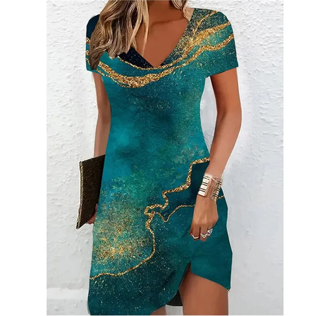 Asymmetrische Midi Jurk met V-Hals en Print