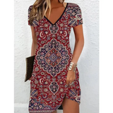Asymmetrische Midi Jurk met V-Hals en Print
