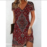 Asymmetrische Midi Jurk met V-Hals en Print
