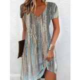 Asymmetrische Midi Jurk met V-Hals en Print