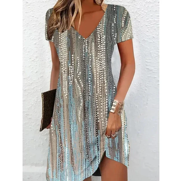 Asymmetrische Midi Jurk met V-Hals en Print