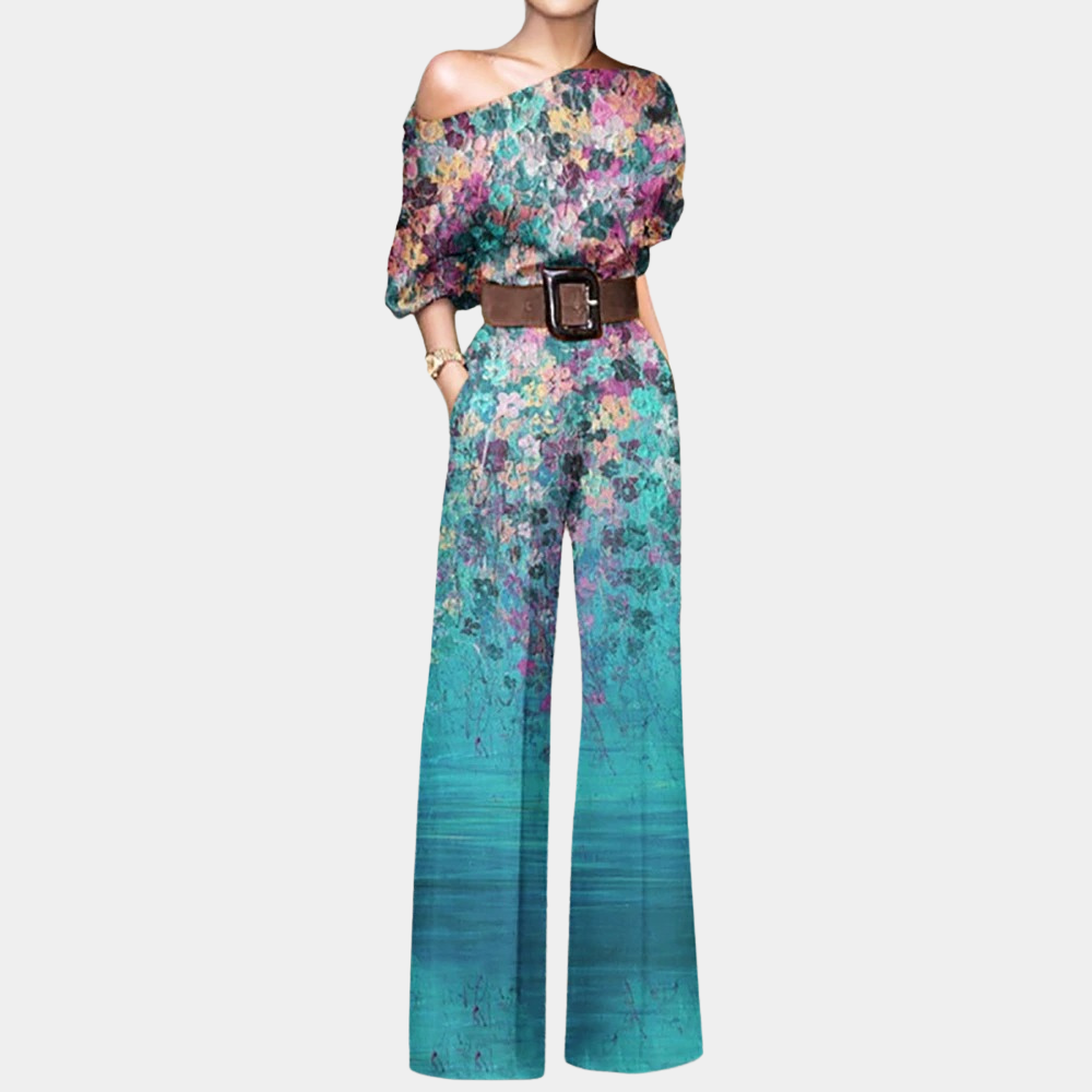 Wijde Jumpsuit met Print en Ronde Hals