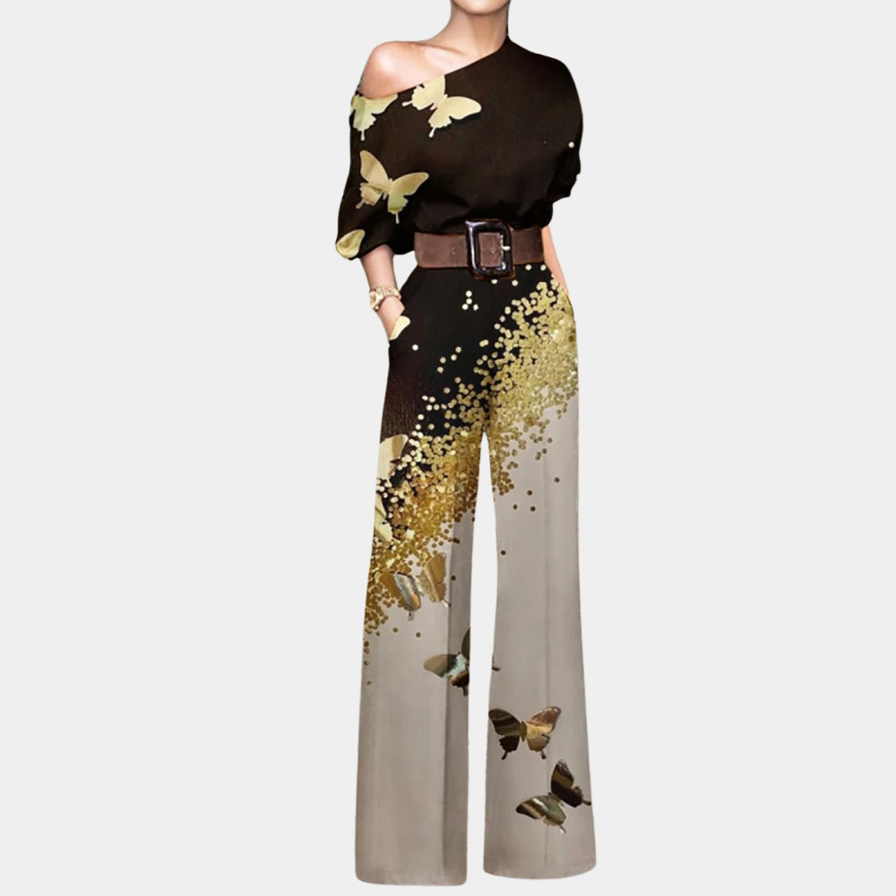 Wijde Jumpsuit met Print en Ronde Hals