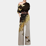 Wijde Jumpsuit met Print en Ronde Hals