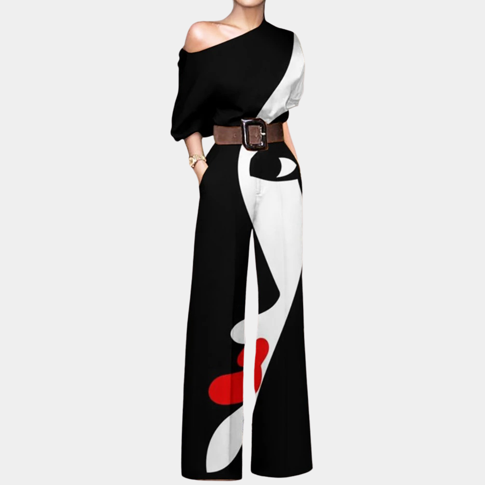 Wijde Jumpsuit met Print en Ronde Hals