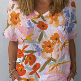 Dames Blouse met Bloemenprint en Korte Mouwen