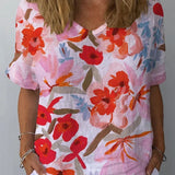 Dames Blouse met Bloemenprint en Korte Mouwen