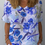 Dames Blouse met Bloemenprint en Korte Mouwen