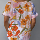 Dames Blouse met Bloemenprint en Korte Mouwen